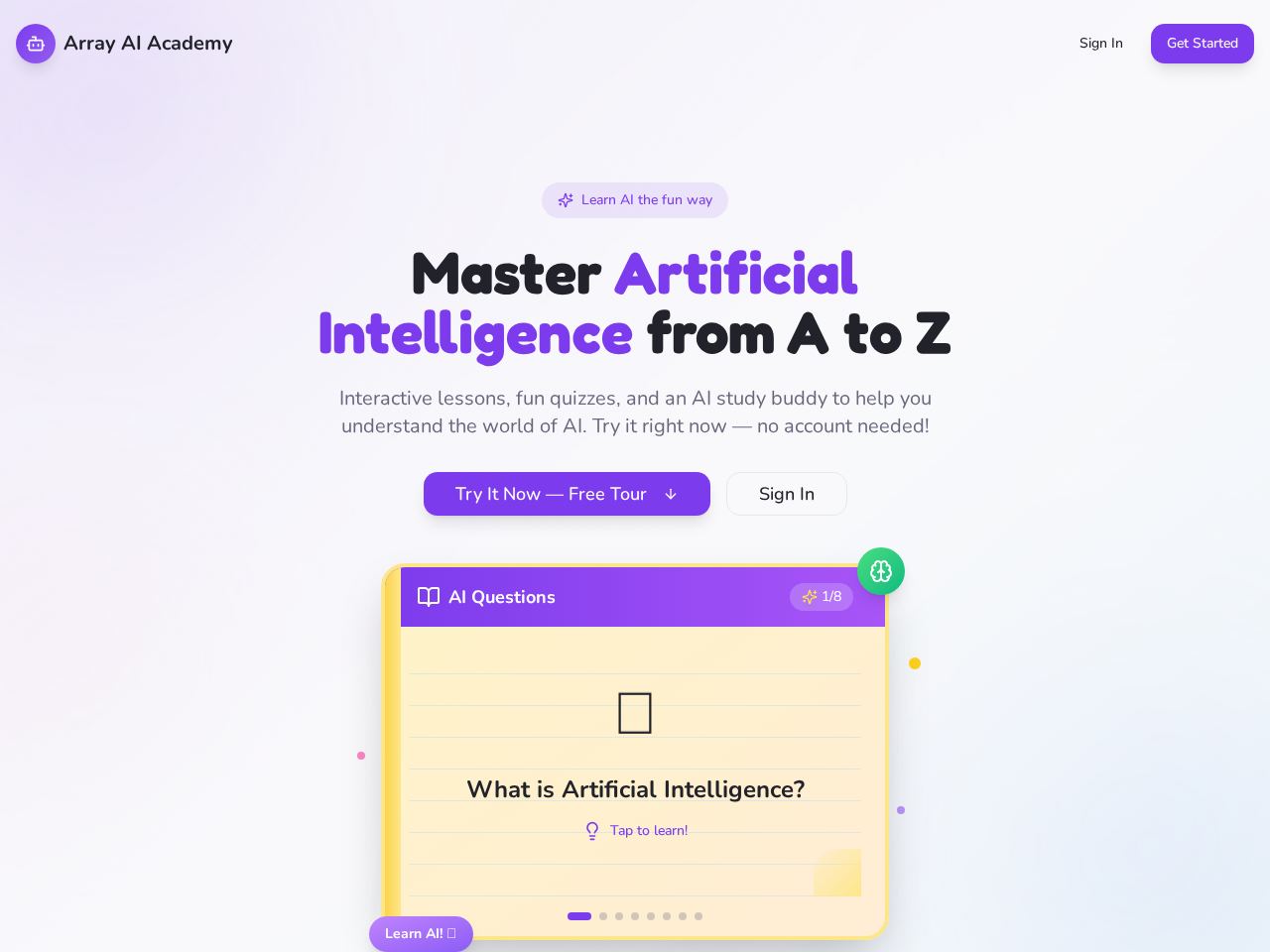 Array AI Academy website preview