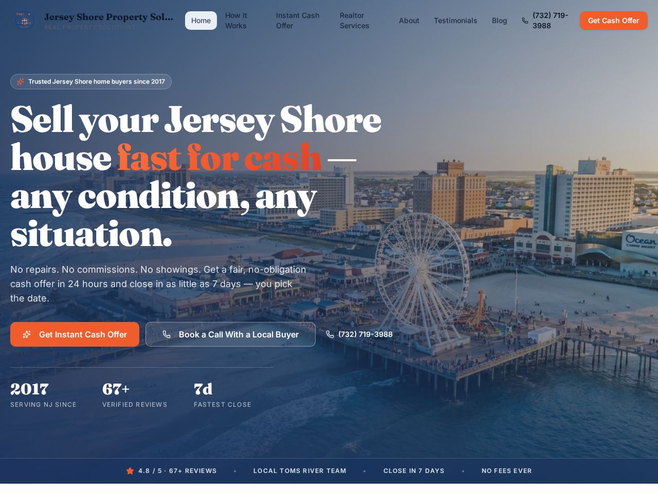 Jersey Shore Cash Offer website preview