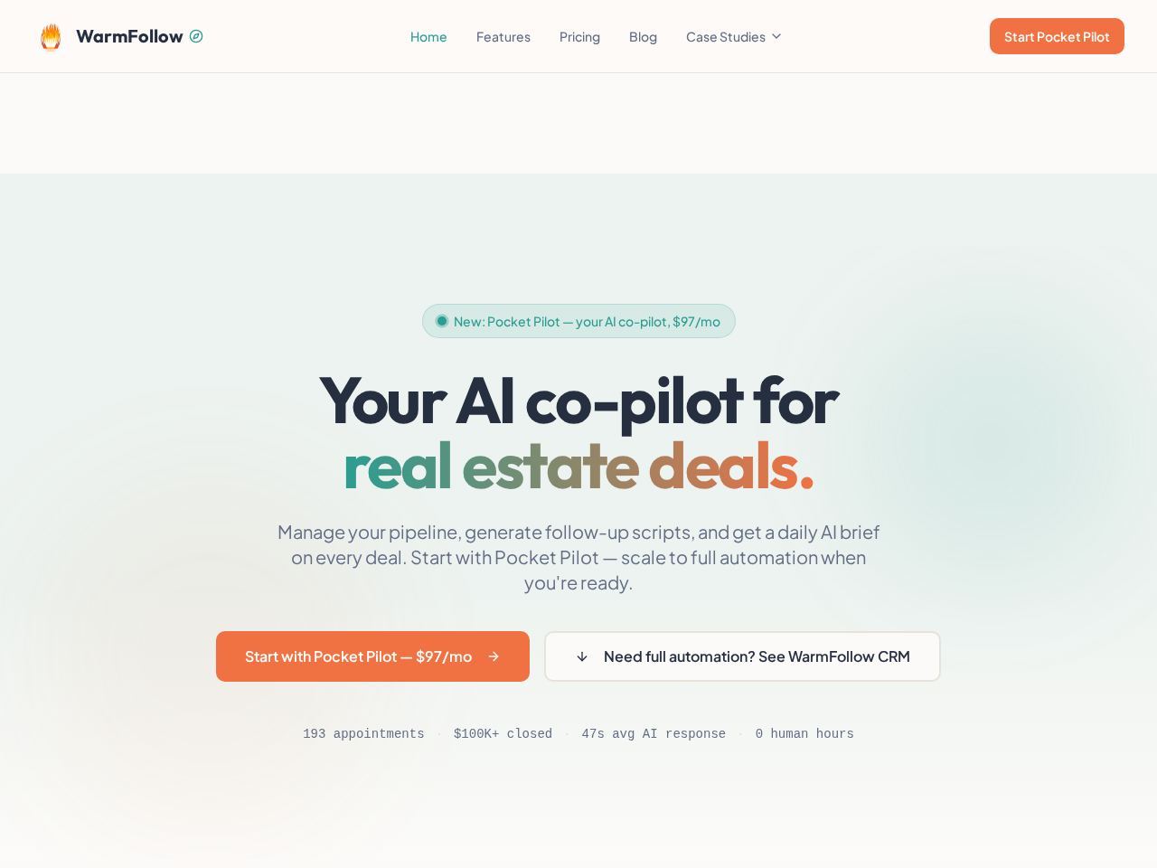Warm Follow website preview