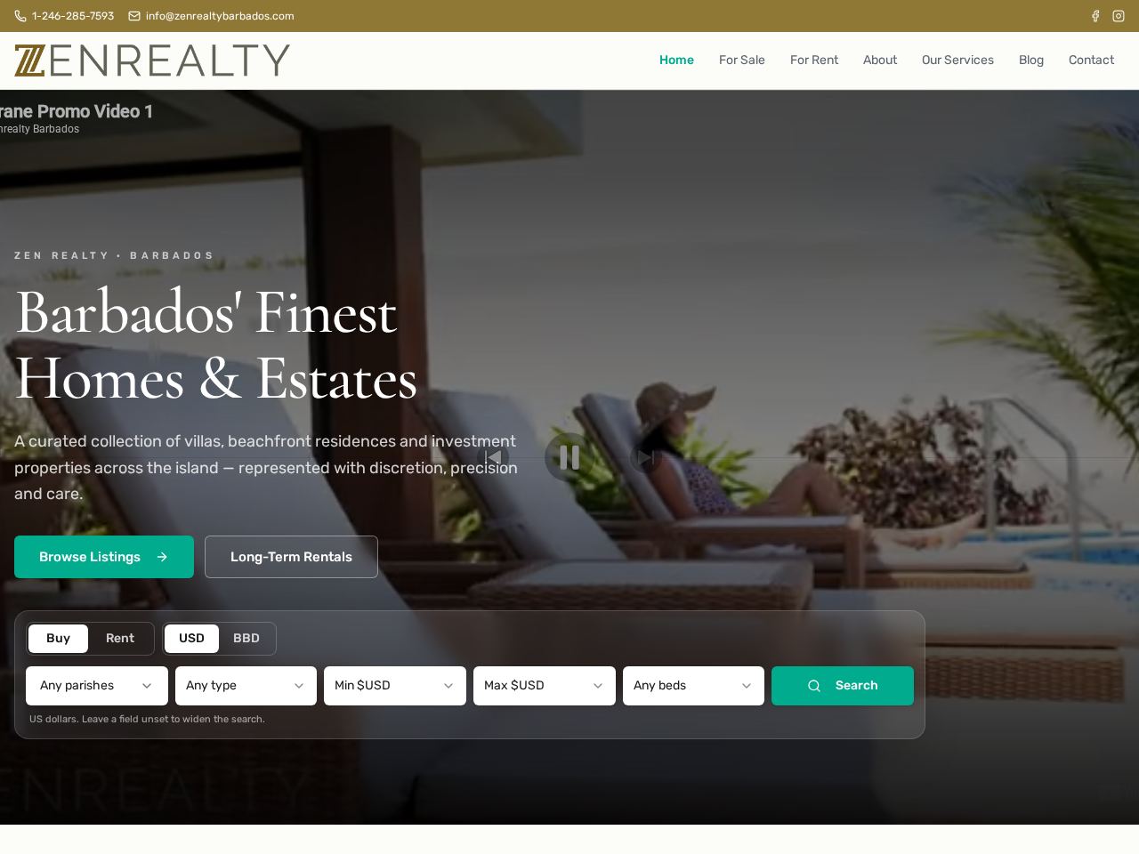 Zen Realty Barbados website preview